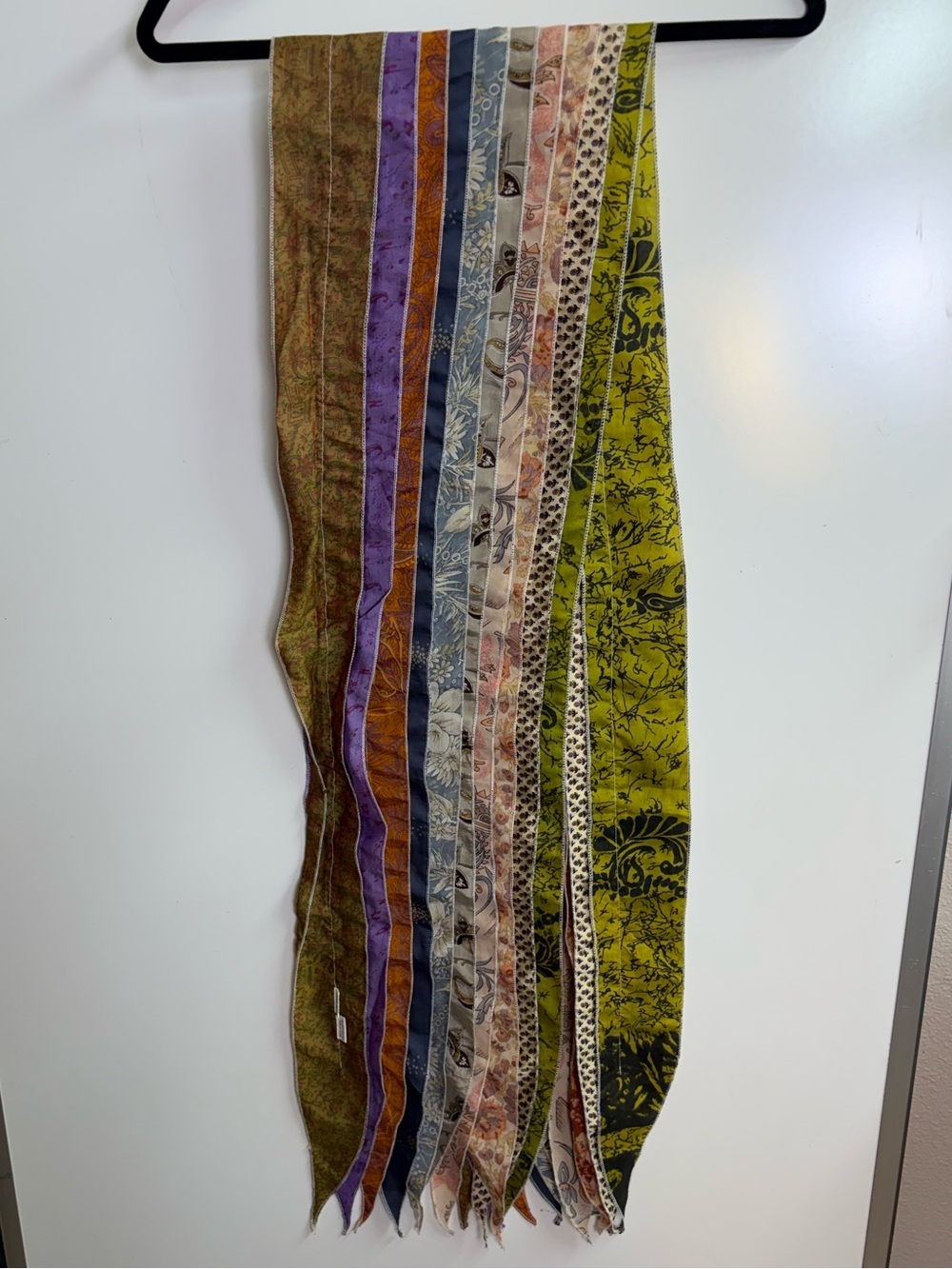 Handmade Patchwork Silk Skinny Scarf Boho Festival Lagenlook Wearable Art - Picture 8 of 10